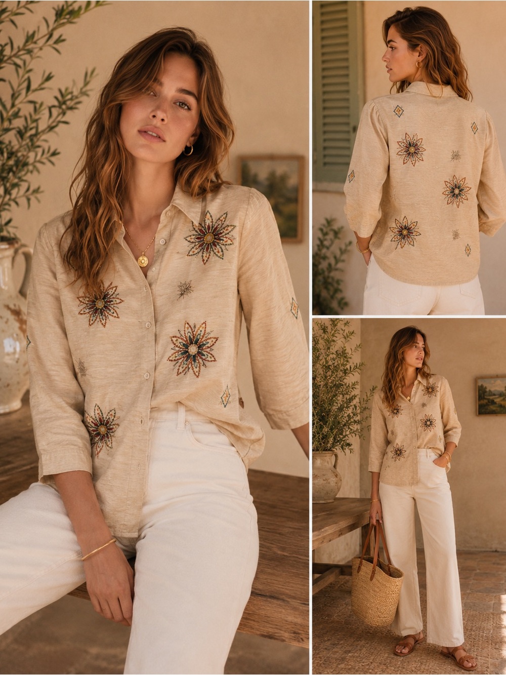 Silk Embroidered Floral Blouse 14 Petite